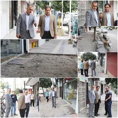 بازدید مهدی كیانی شهردار بابل و هادی علیپور معاونت فنی و عمرانی شهرداری بابل از اجرای فرش موزاییك واقع در خیابان نواب